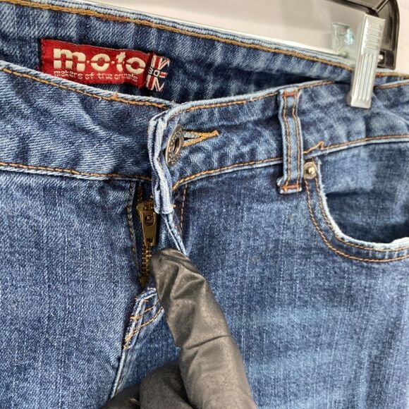 🎁5/$25 Moto Jeans Women 30 Skinny 5 Pocket Blue Denim Full Zip Button Closure - Picture 7 of 16